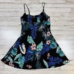 I JOAH Black Tropical Leaf Floral Print Spaghetti Strap Mini Dress Junior Size S